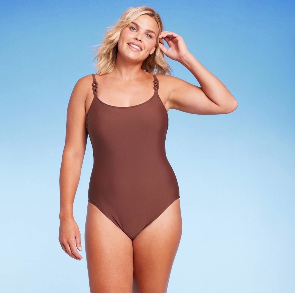 NEW Chain Link Medium Coverage One Piece Swimsuit Kona Sol Brown Bikini Women’s‌ - Picture 3 of 12